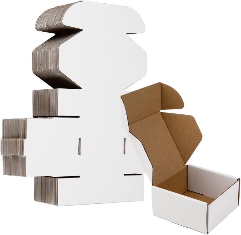 SUNLPH 50 Pack 4x4x2 Inches Small Shipping Boxes, White Corrugated Cardboard Boxes, Moving Mailing Packing Box - Image 1
